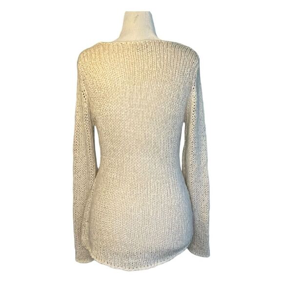 Sans Souci Crochet Knit Sweater Cream Open Knit Long Sleeve Round Neck XS - Picture 4 of 6